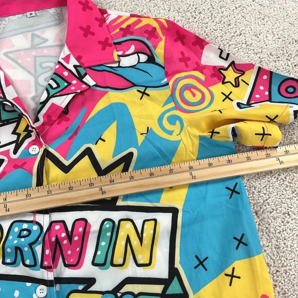 Born in the 90s Retro Graphic Shirt Mens Medium 80s Style Boombox Pink Multi MED